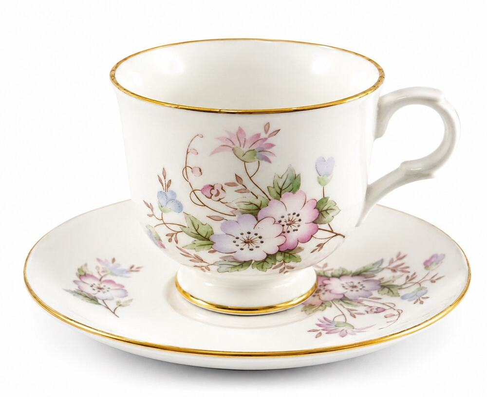 Sadler Wellington Fine Bone China Tea Cup & Saucer Pink Floral England Vintage